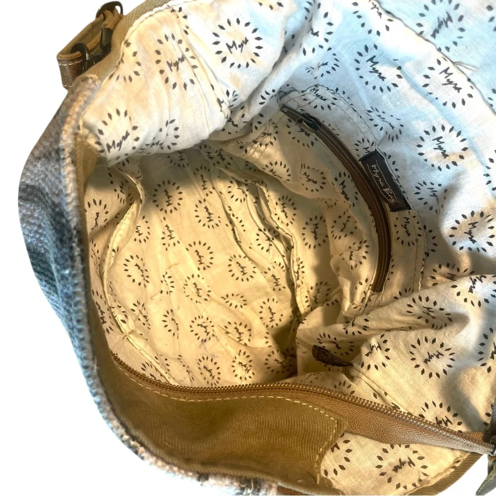 Myra Bag Crossbody Messenger Distressed Leather & Canvas Shoulder Handbag Purse - Picture 2 of 15